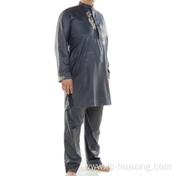 Arab Gown Men's Embroidered Thobe Round Neck